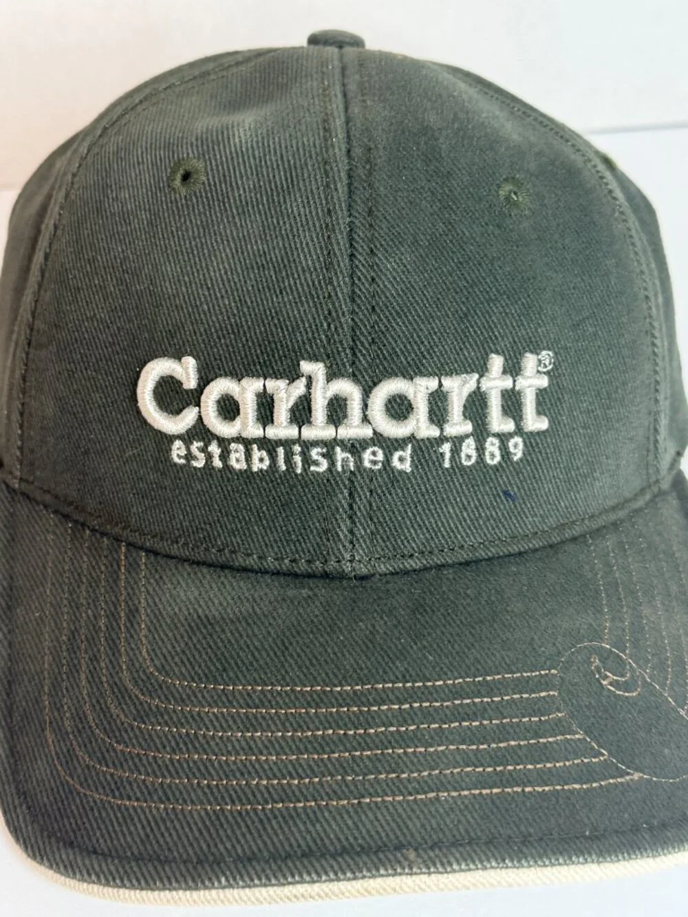 Carhartt Green Established 1889 100% Cotton Strap Back Hat Cap Embroidery